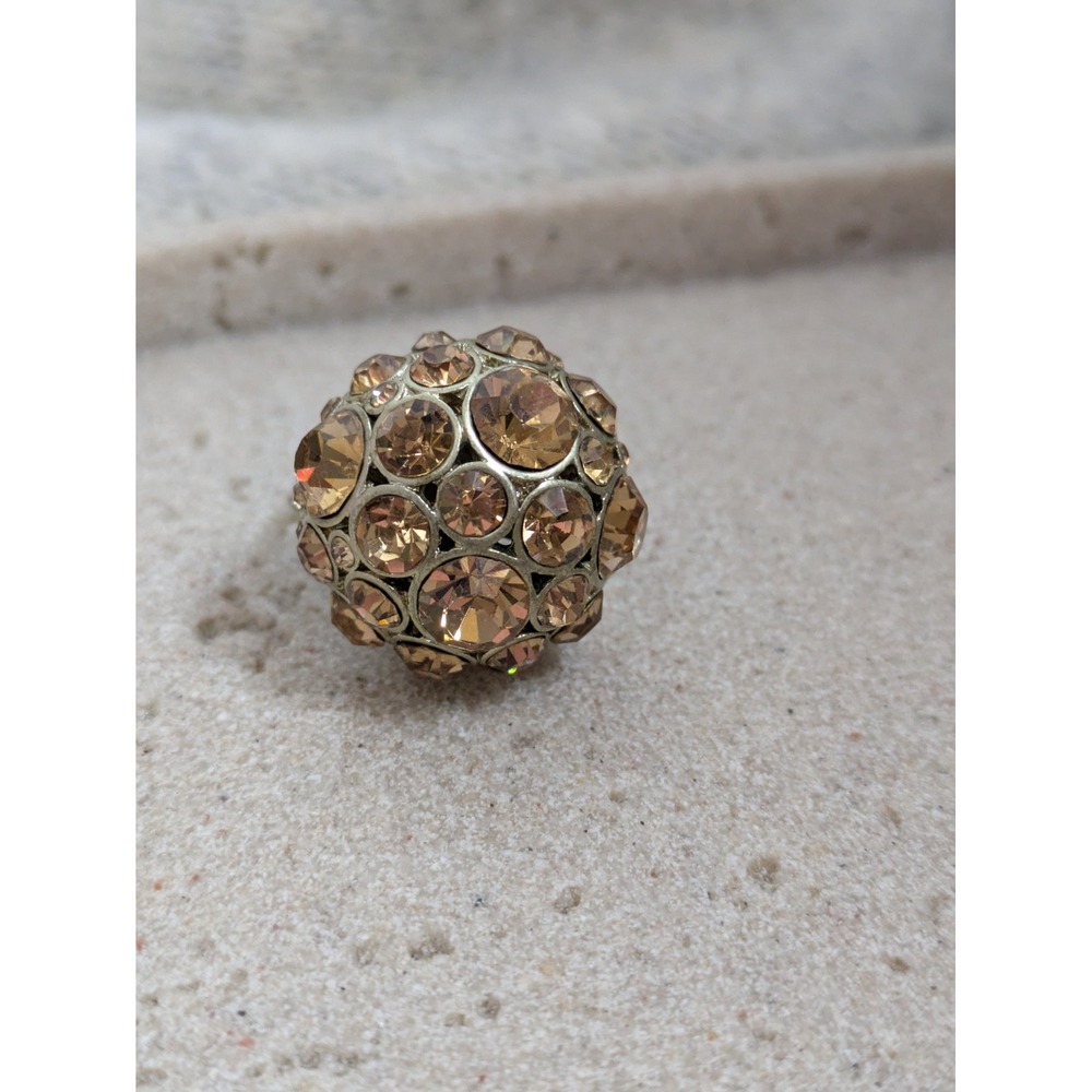 Gold Tone Cluster Ring In Ball Shape Peach Colored Rhinestones Size 6.5